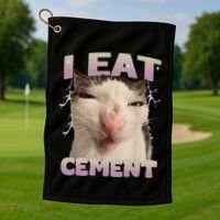 I Eat Cement Cursed Cat Funny Oddly Specific Dank Meme Golf Towel thumb 1