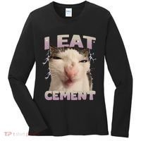 I Eat Cement Cursed Cat Funny Oddly Specific Dank Meme Women's Long Sleeve Shirt thumb 0