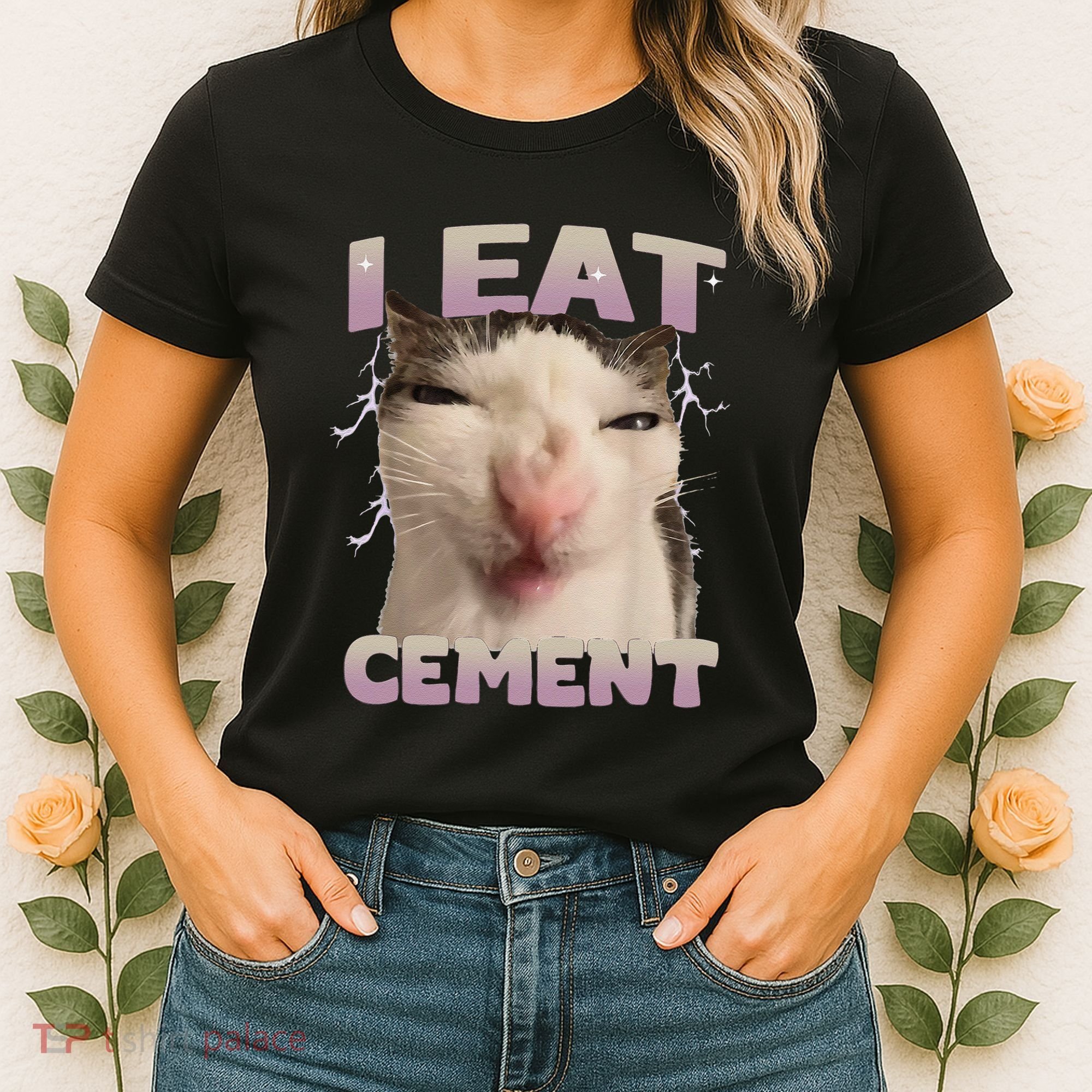 I Eat Cement Cursed Cat Funny Oddly Specific Dank Meme Women's T-Shirt