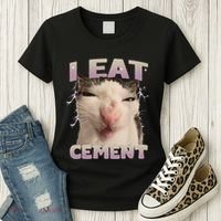 I Eat Cement Cursed Cat Funny Oddly Specific Dank Meme Women's T-Shirt thumb 3
