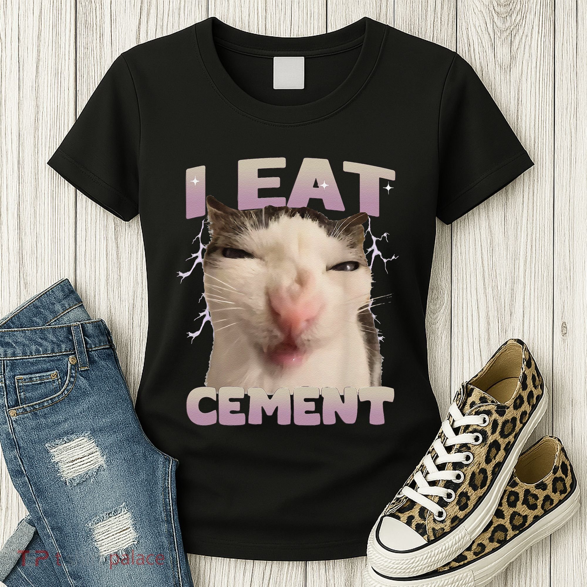 I Eat Cement Cursed Cat Funny Oddly Specific Dank Meme Women's T-Shirt