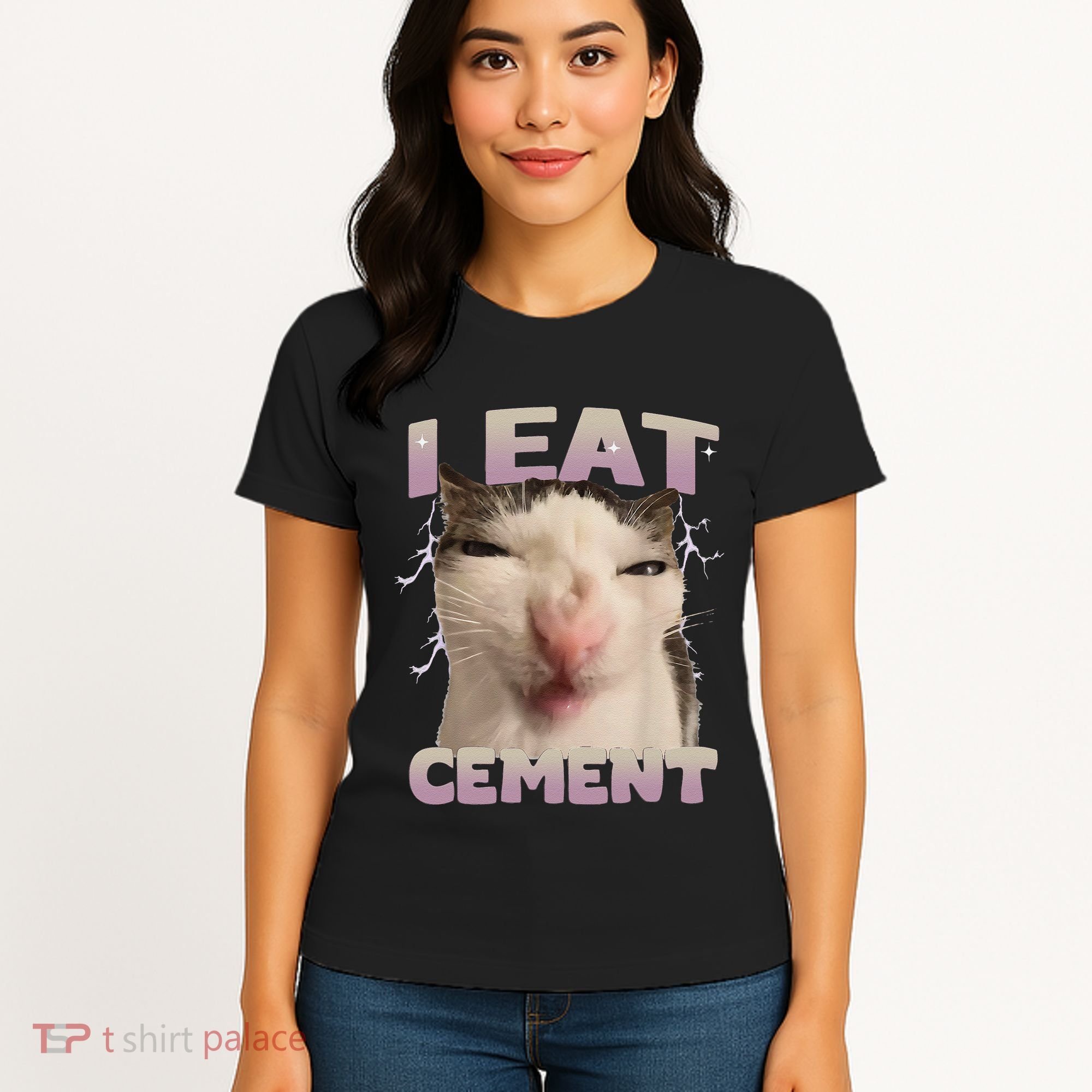 I Eat Cement Cursed Cat Funny Oddly Specific Dank Meme Women's T-Shirt
