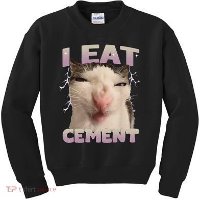 I Eat Cement Cursed Cat Funny Oddly Specific Dank Meme Kids Sweatshirt