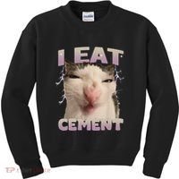 I Eat Cement Cursed Cat Funny Oddly Specific Dank Meme Kids Sweatshirt thumb 0