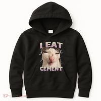 I Eat Cement Cursed Cat Funny Oddly Specific Dank Meme Kids Hoodie thumb 0
