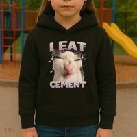 I Eat Cement Cursed Cat Funny Oddly Specific Dank Meme Kids Hoodie thumb 3