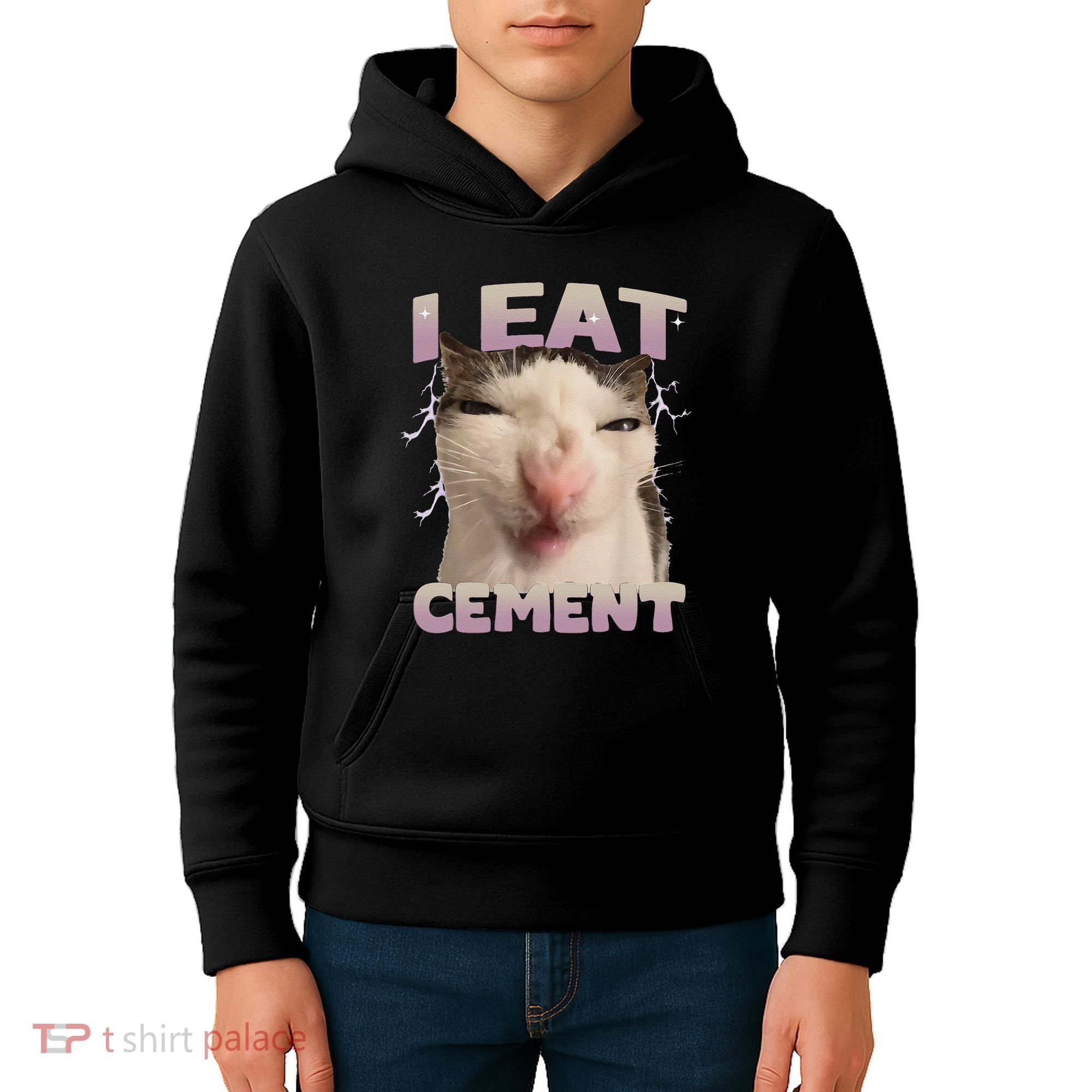 I Eat Cement Cursed Cat Funny Oddly Specific Dank Meme Kids Hoodie