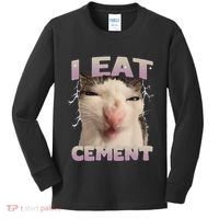 I Eat Cement Cursed Cat Funny Oddly Specific Dank Meme Kids Long Sleeve Shirt thumb 0