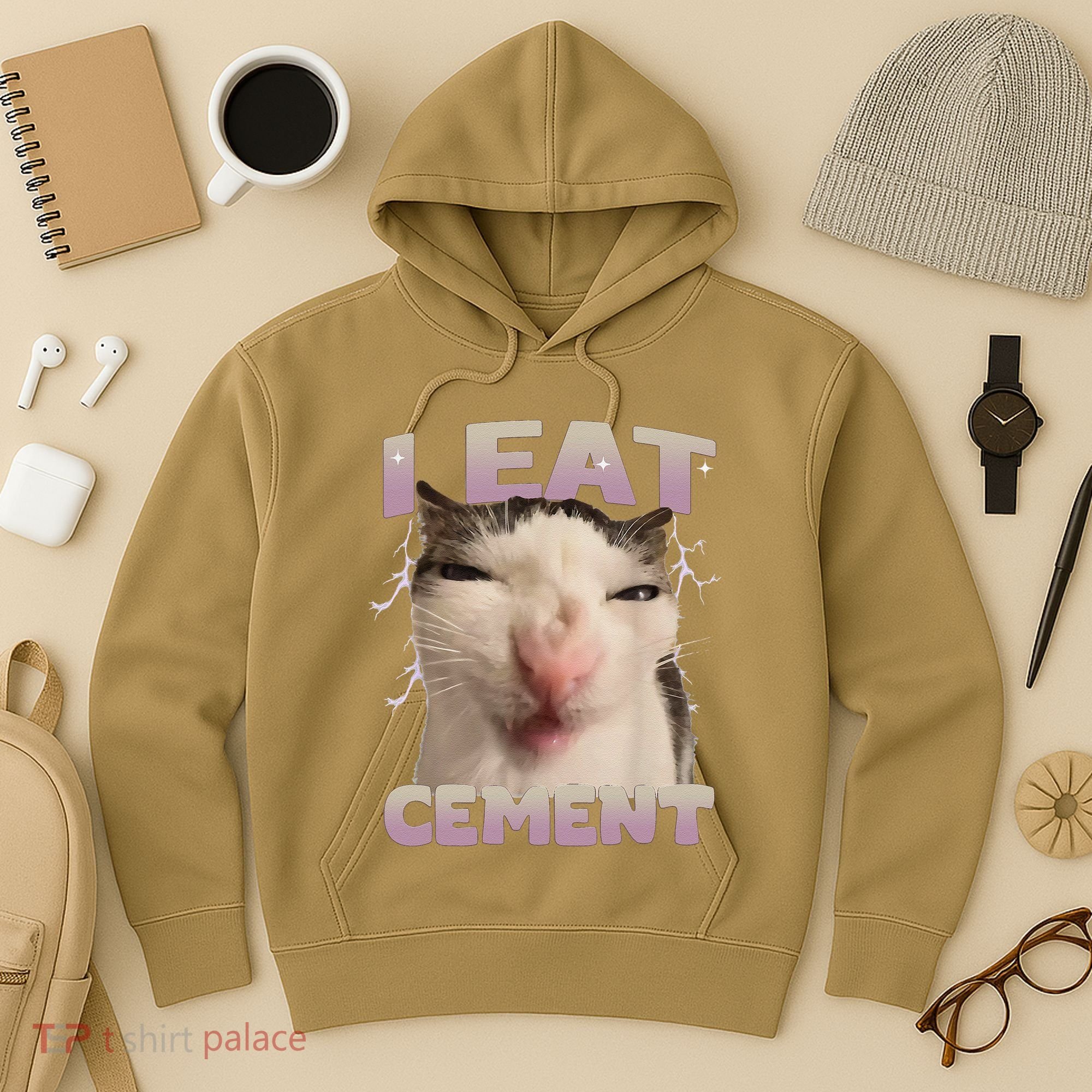 I Eat Cement Cursed Cat Funny Oddly Specific Dank Meme Hoodie
