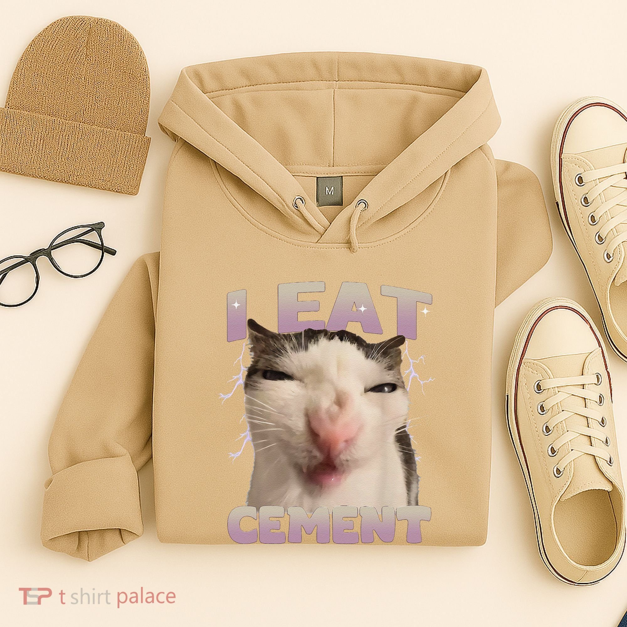 I Eat Cement Cursed Cat Funny Oddly Specific Dank Meme Hoodie