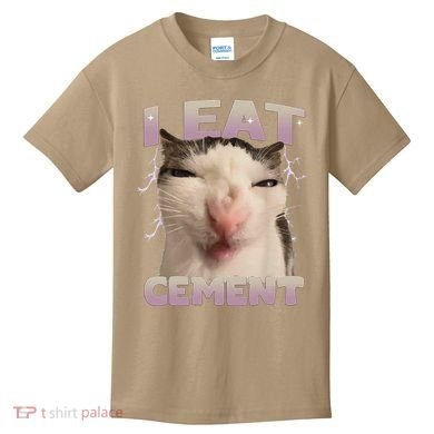 I Eat Cement Cursed Cat Funny Oddly Specific Dank Meme Kids T-Shirt