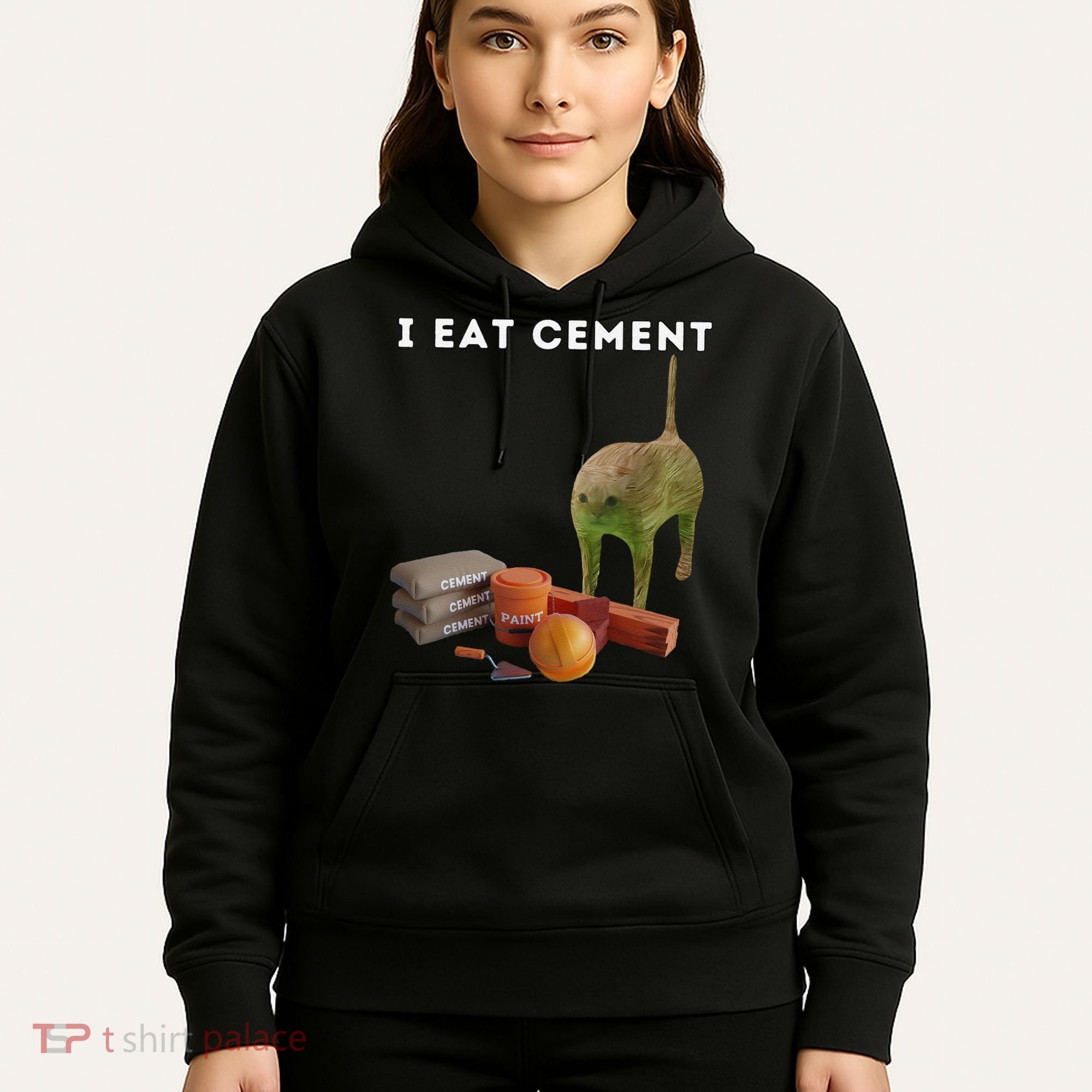 I Eat Cement Funny Cat Cursed Oddly Specific Dank Meme Hoodie