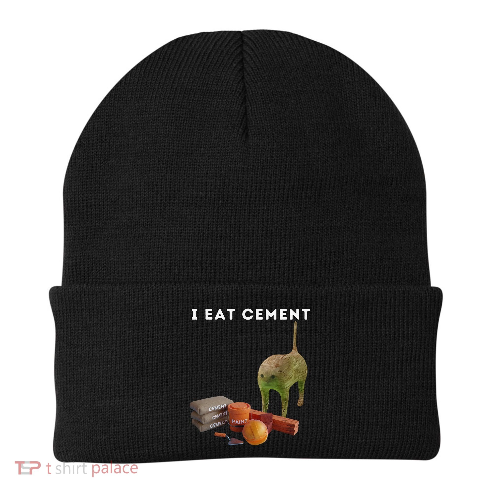 I Eat Cement Funny Cat Cursed Oddly Specific Dank Meme Beanie