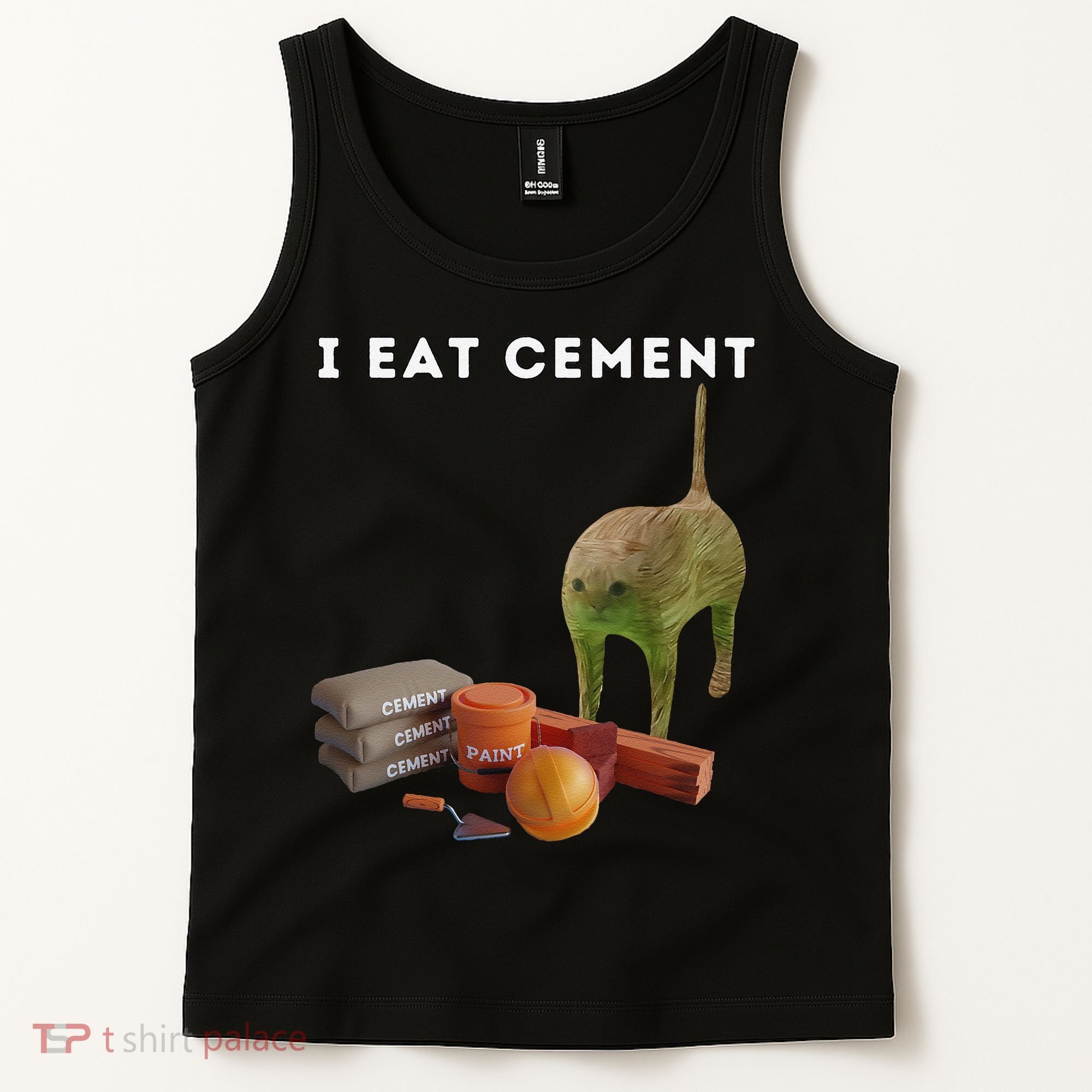 I Eat Cement Funny Cat Cursed Oddly Specific Dank Meme Tank Top