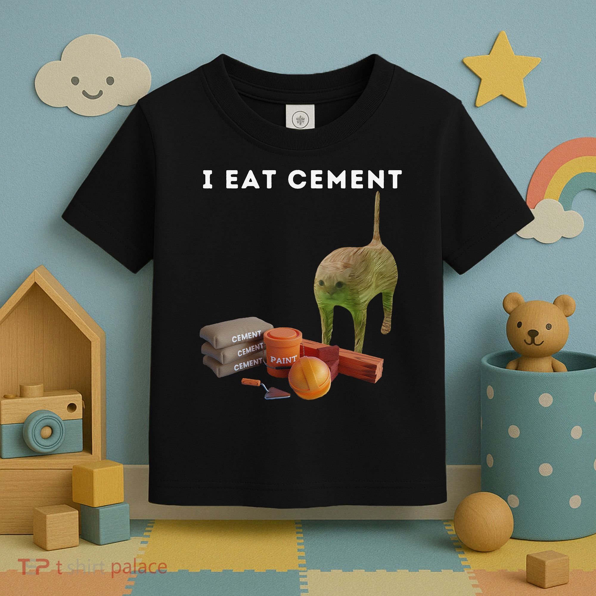 I Eat Cement Funny Cat Cursed Oddly Specific Dank Meme Toddler T-Shirt