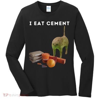 I Eat Cement Funny Cat Cursed Oddly Specific Dank Meme Women's Long Sleeve Shirt