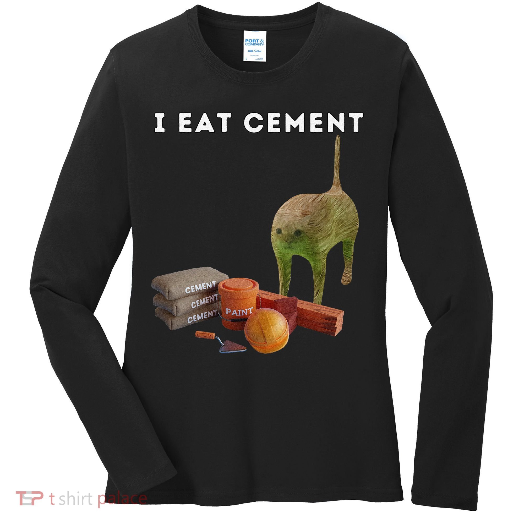 I Eat Cement Funny Cat Cursed Oddly Specific Dank Meme Women's Long Sleeve Shirt