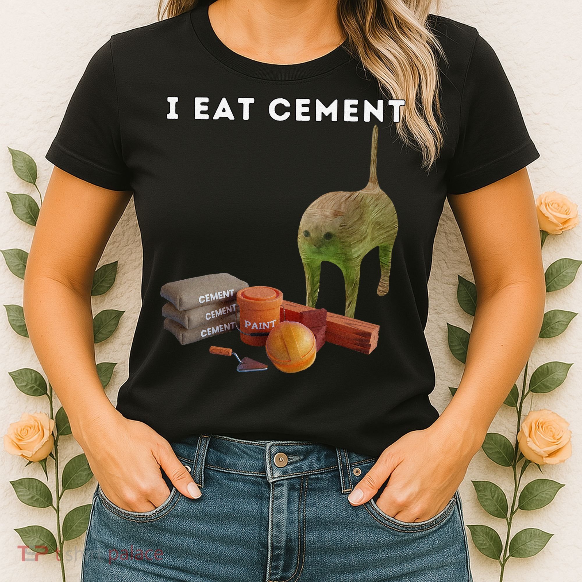 I Eat Cement Funny Cat Cursed Oddly Specific Dank Meme Women's T-Shirt