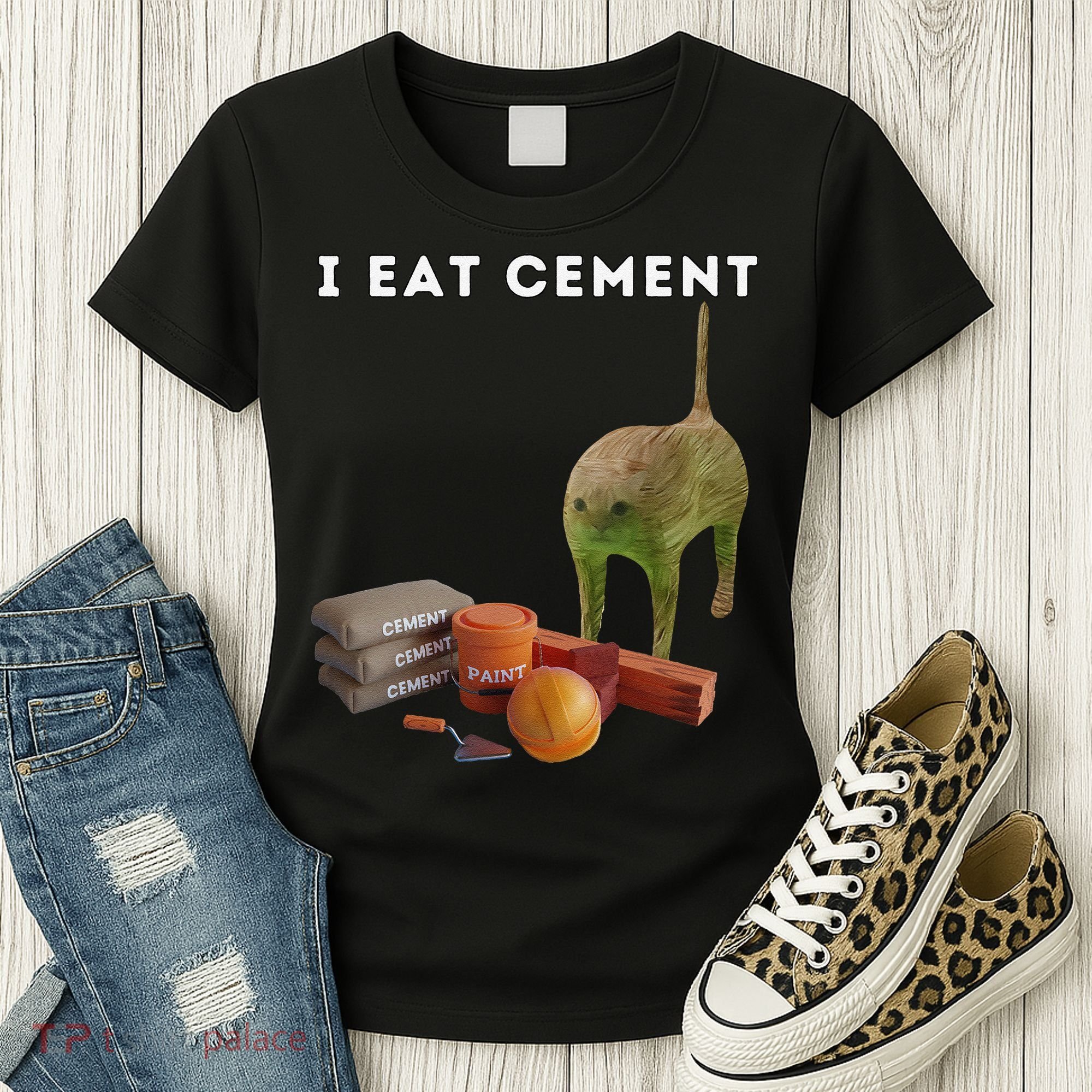 I Eat Cement Funny Cat Cursed Oddly Specific Dank Meme Women's T-Shirt