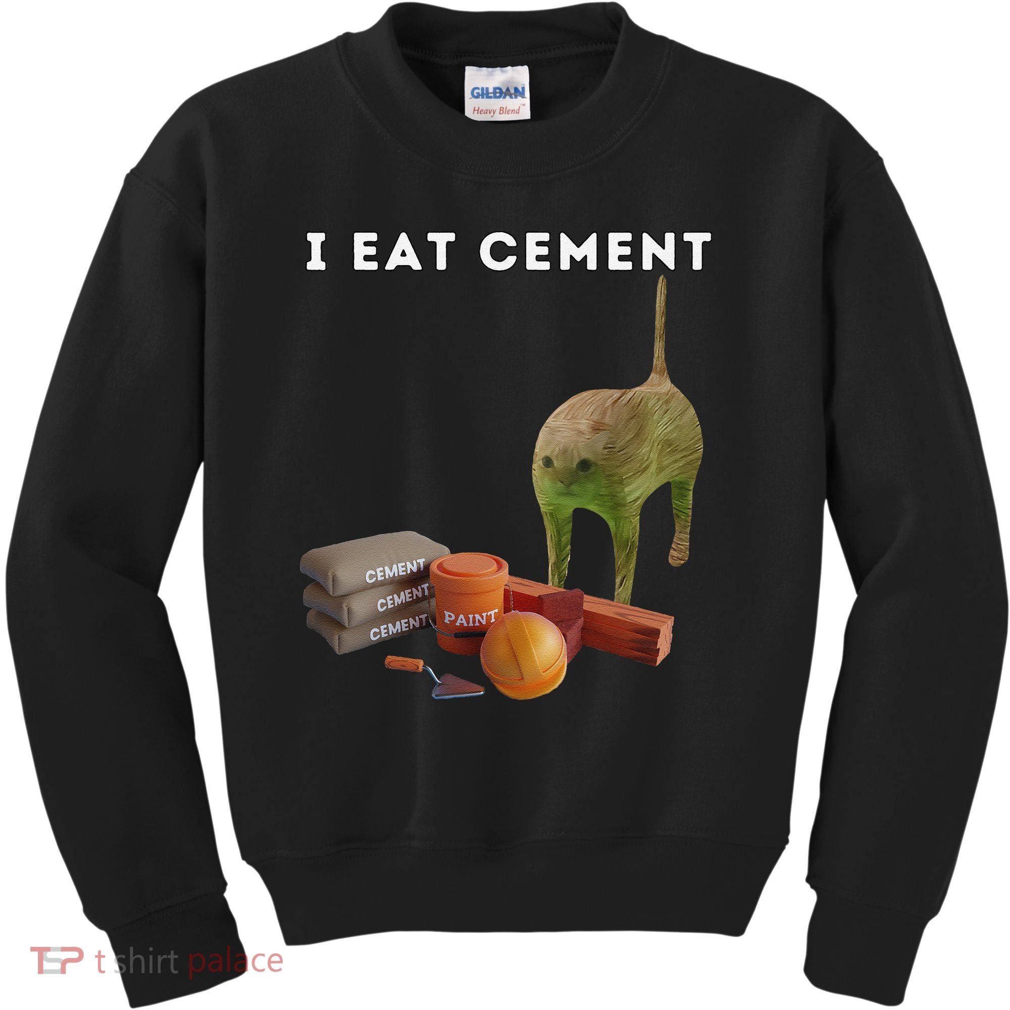 I Eat Cement Funny Cat Cursed Oddly Specific Dank Meme Kids Sweatshirt