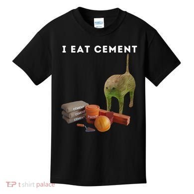 I Eat Cement Funny Cat Cursed Oddly Specific Dank Meme Kids T-Shirt
