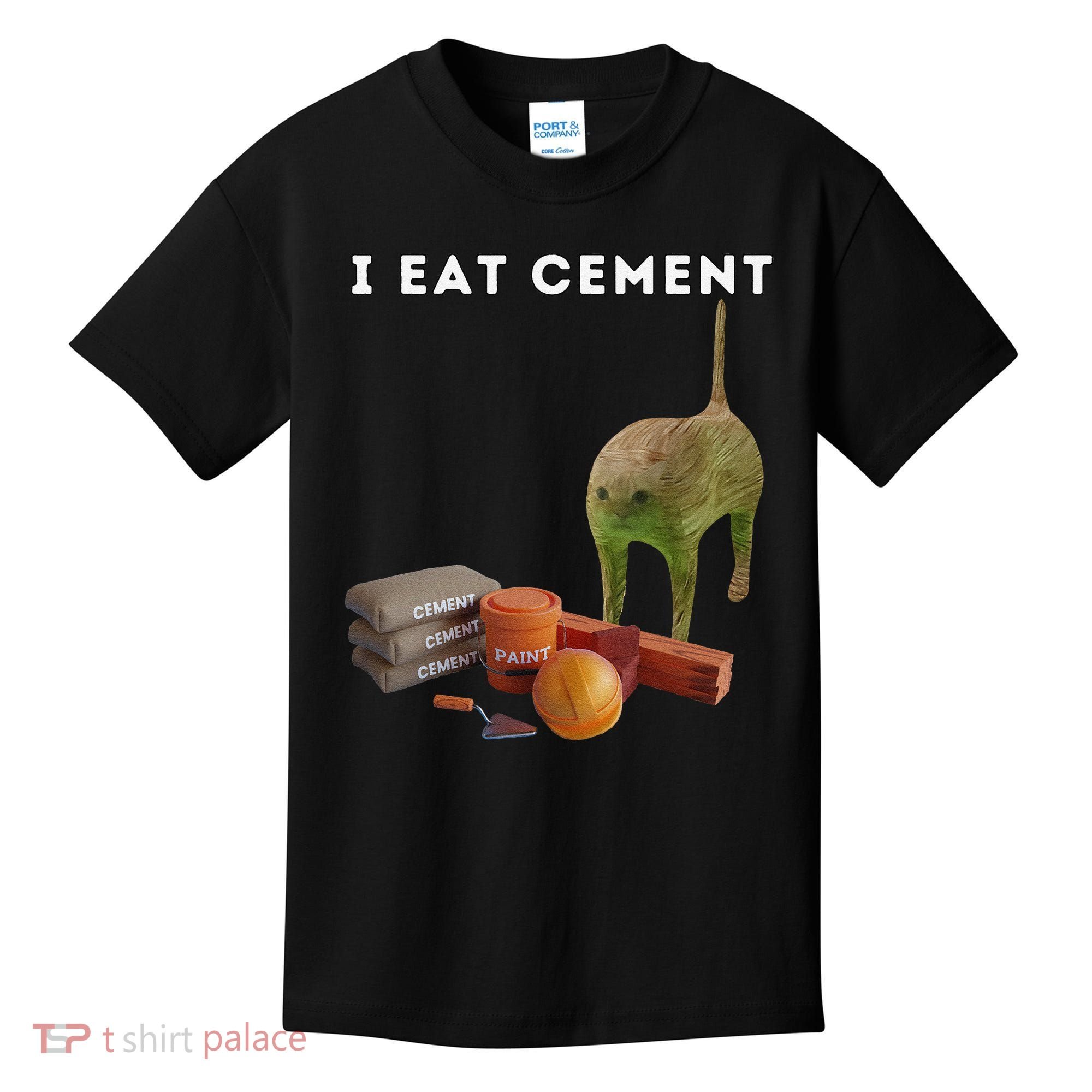 I Eat Cement Funny Cat Cursed Oddly Specific Dank Meme Kids T-Shirt