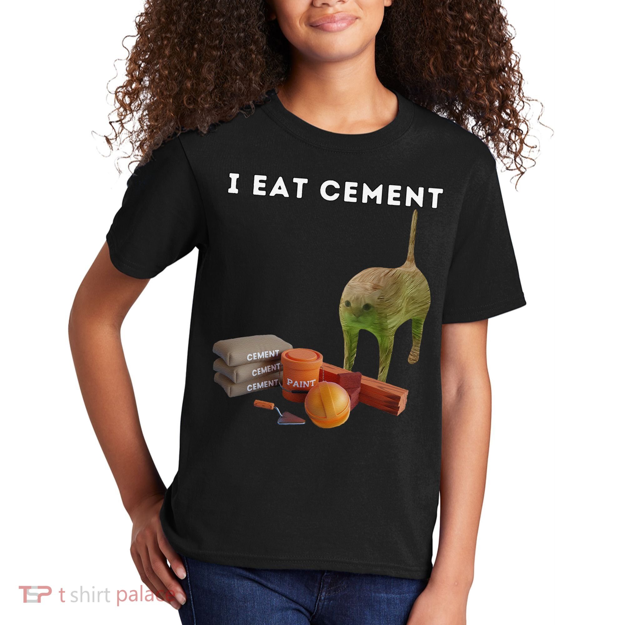 I Eat Cement Funny Cat Cursed Oddly Specific Dank Meme Kids T-Shirt