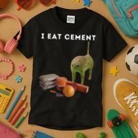 I Eat Cement Funny Cat Cursed Oddly Specific Dank Meme Kids T-Shirt thumb 3