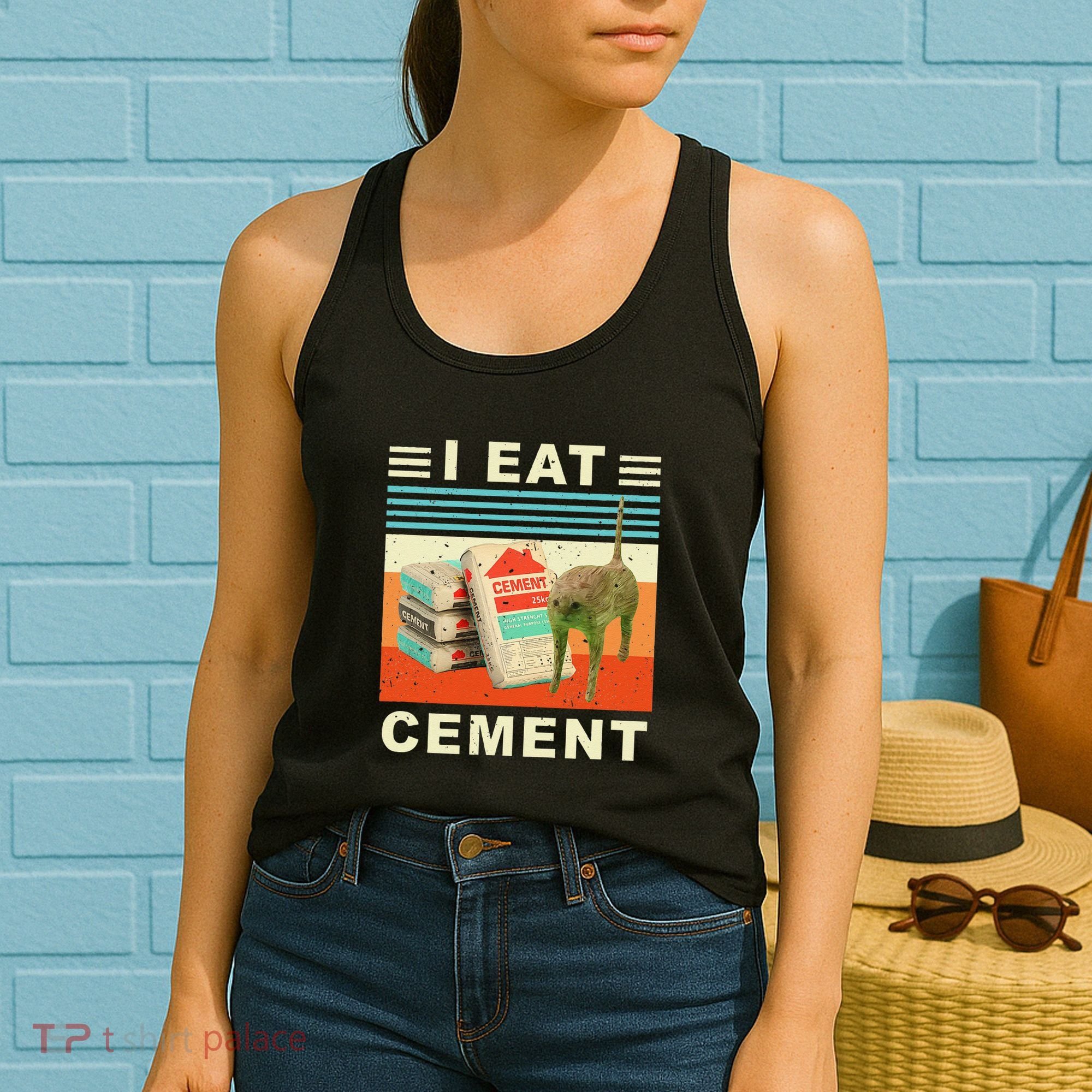 I Eat Cement Cursed Cat Funny Oddly Specific Dank Meme Women's Tank Top