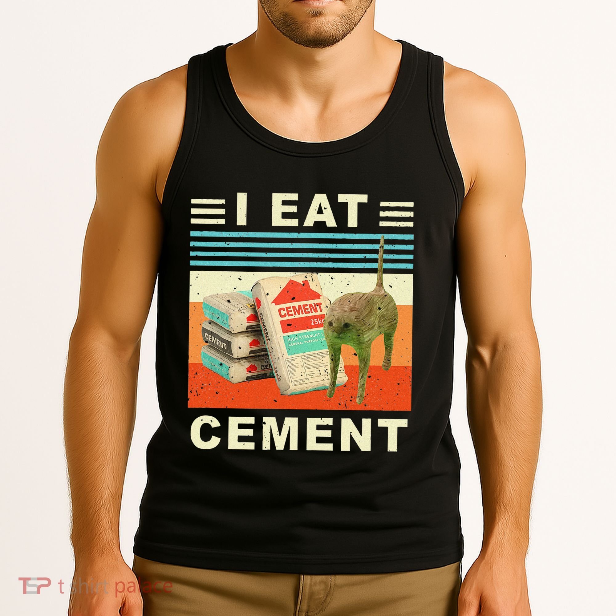 I Eat Cement Cursed Cat Funny Oddly Specific Dank Meme Tank Top
