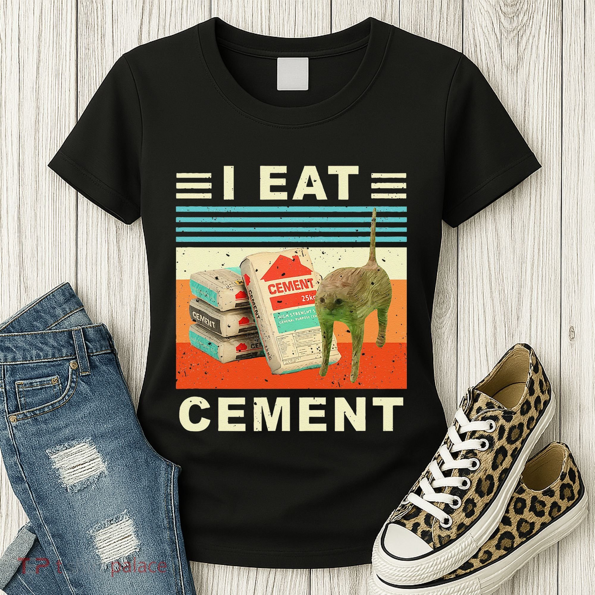 I Eat Cement Cursed Cat Funny Oddly Specific Dank Meme Women's T-Shirt