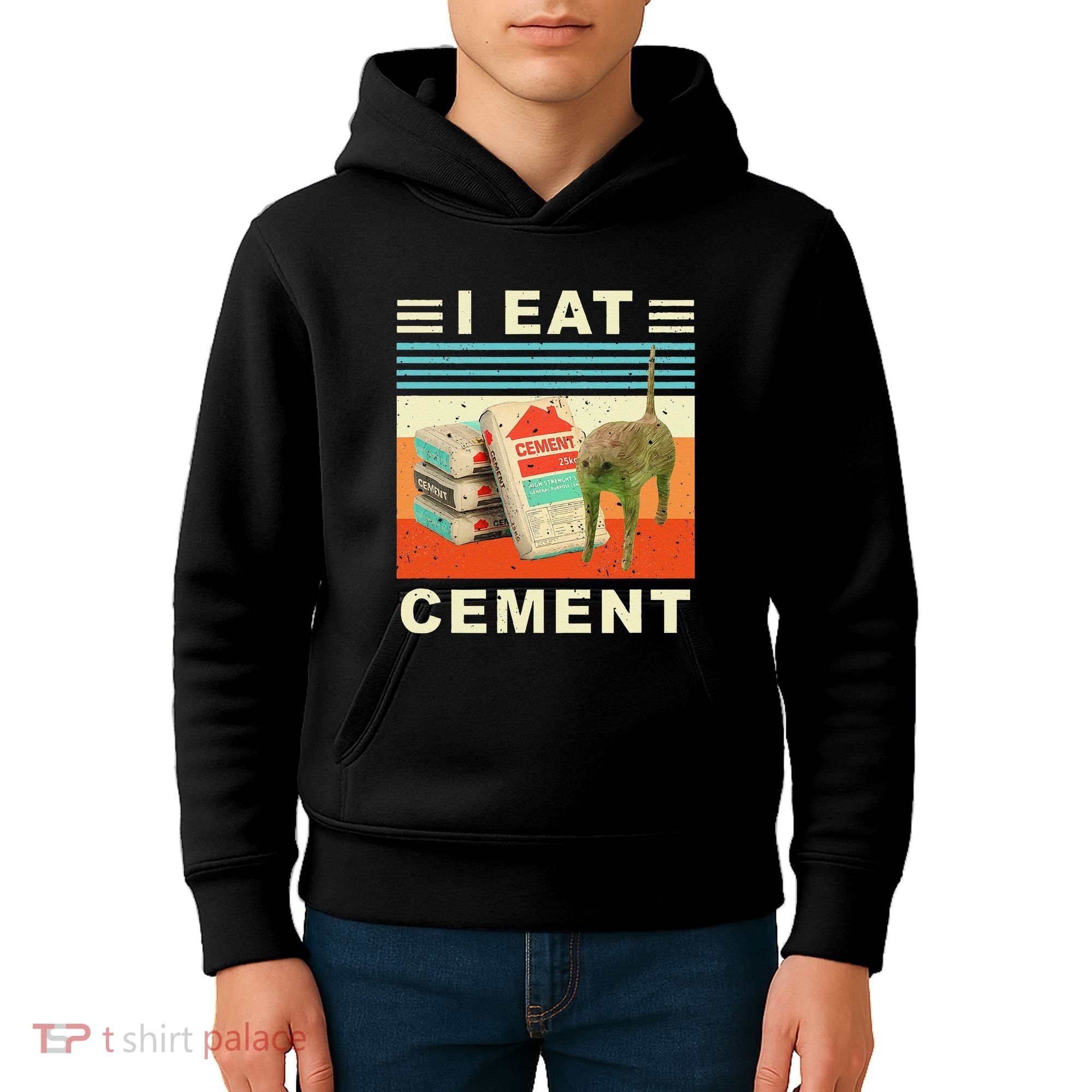 I Eat Cement Cursed Cat Funny Oddly Specific Dank Meme Kids Hoodie