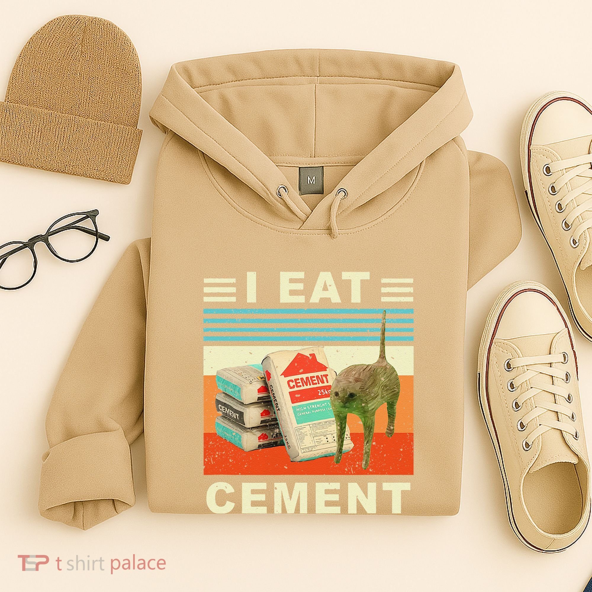 I Eat Cement Cursed Cat Funny Oddly Specific Dank Meme Hoodie