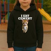 I Eat Cement Cat Meme Kids Hoodie thumb 3