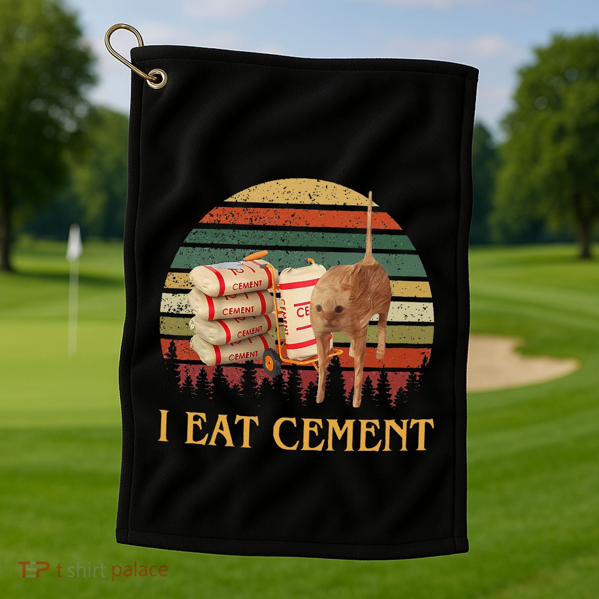 I Eat Cement Cursed Cat Funny Meme Lover Golf Towel