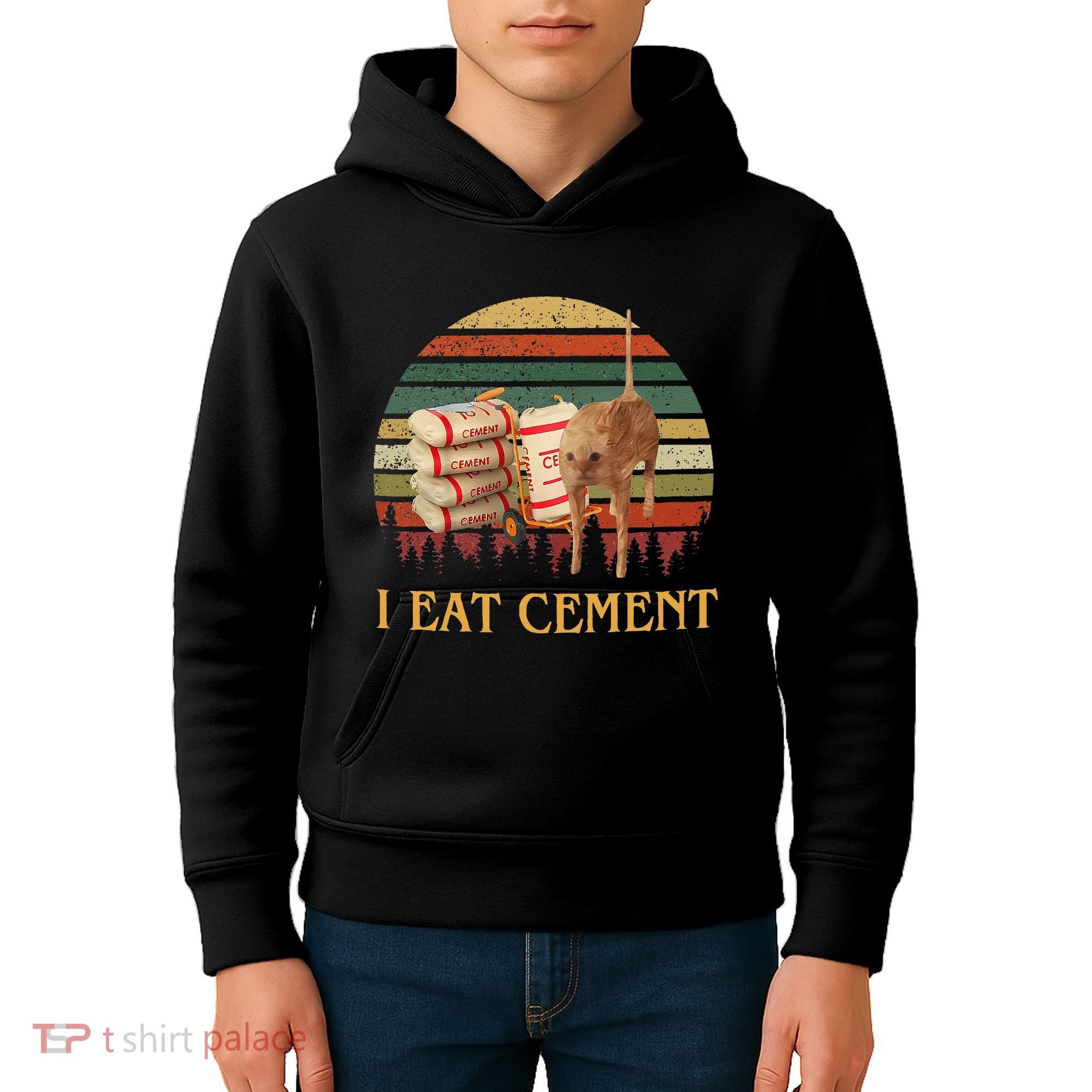 I Eat Cement Cursed Cat Funny Meme Lover Kids Hoodie