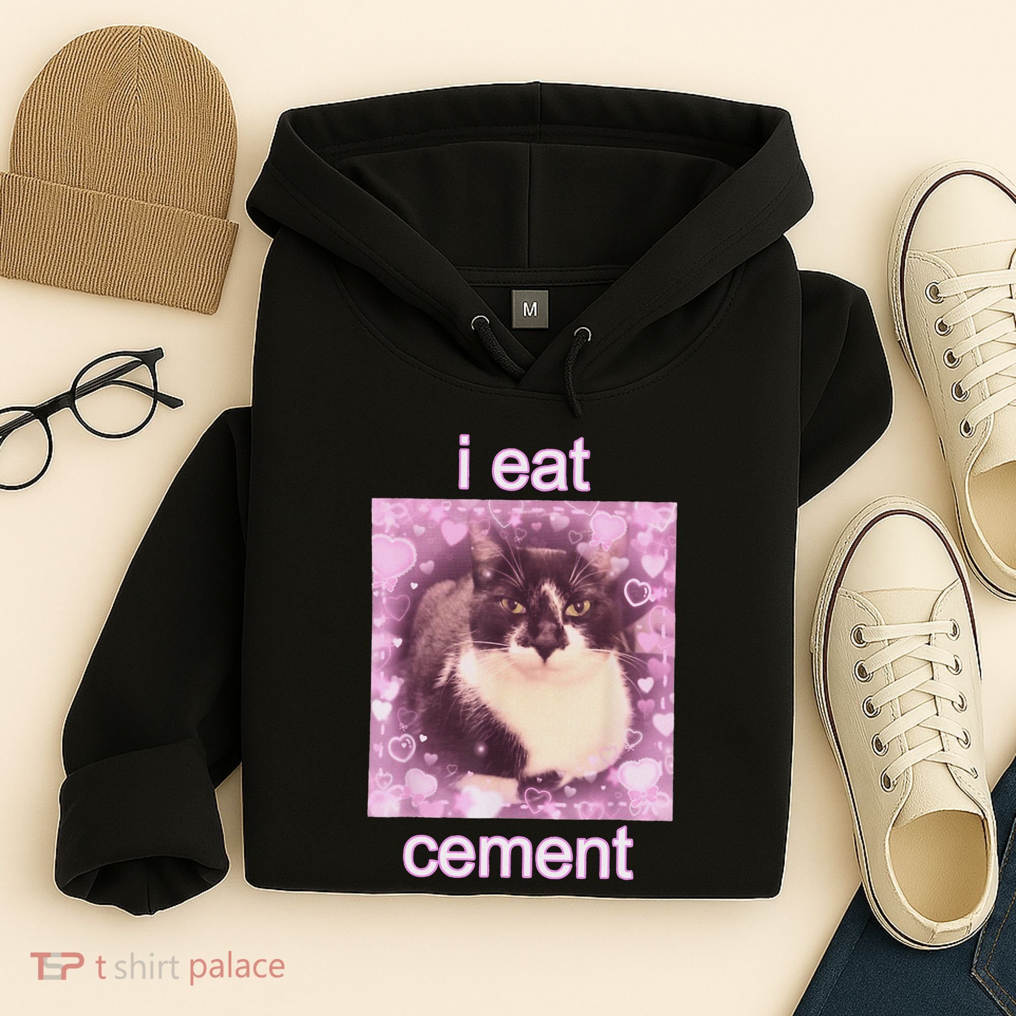 I Eat Cement Cursed Cat Funny Oddly Specific Dank Meme Hoodie