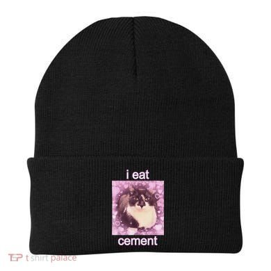 I Eat Cement Cursed Cat Funny Oddly Specific Dank Meme Beanie