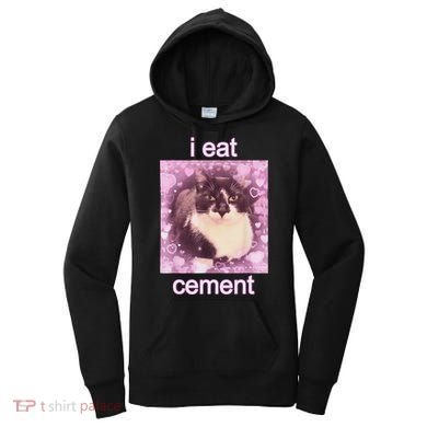 I Eat Cement Cursed Cat Funny Oddly Specific Dank Meme Women's Hoodie