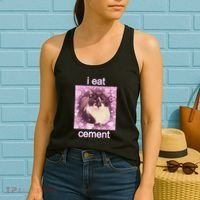 I Eat Cement Cursed Cat Funny Oddly Specific Dank Meme Women's Tank Top thumb 2