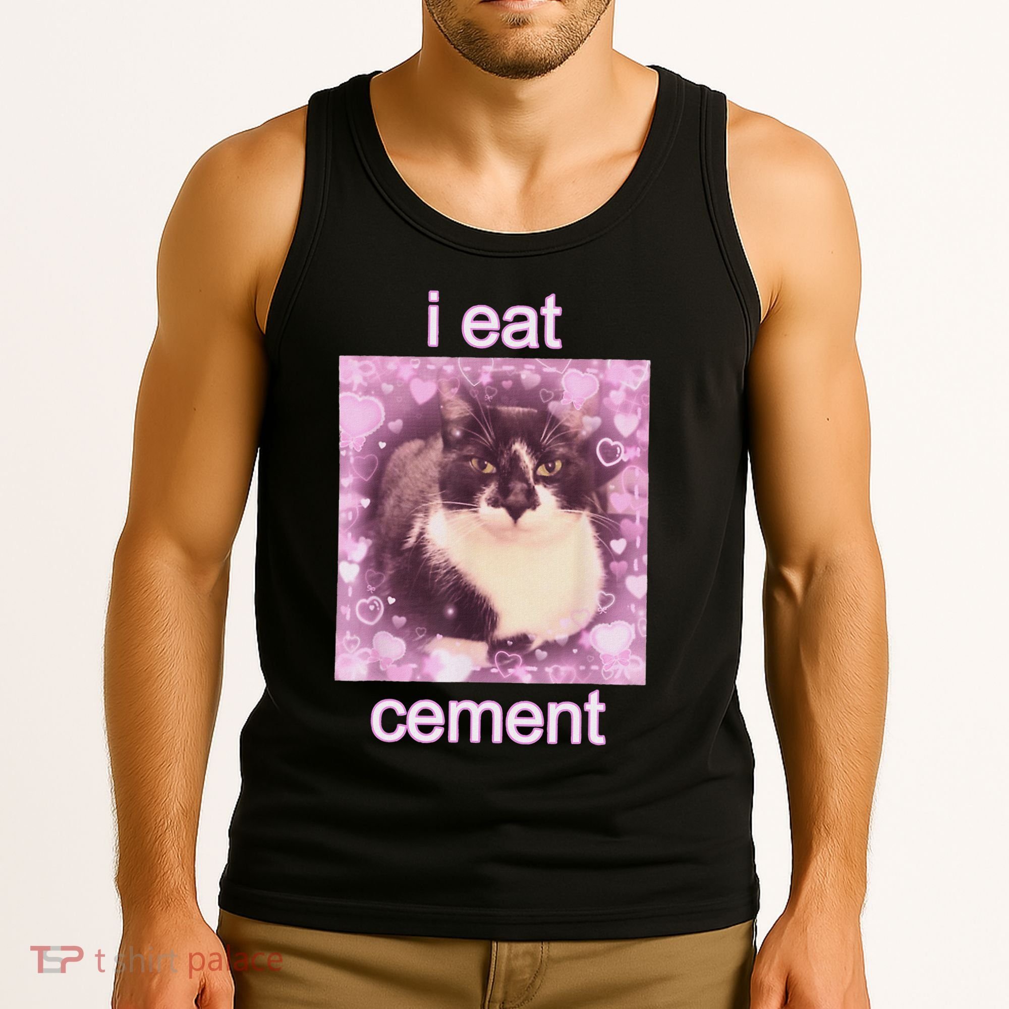 I Eat Cement Cursed Cat Funny Oddly Specific Dank Meme Tank Top