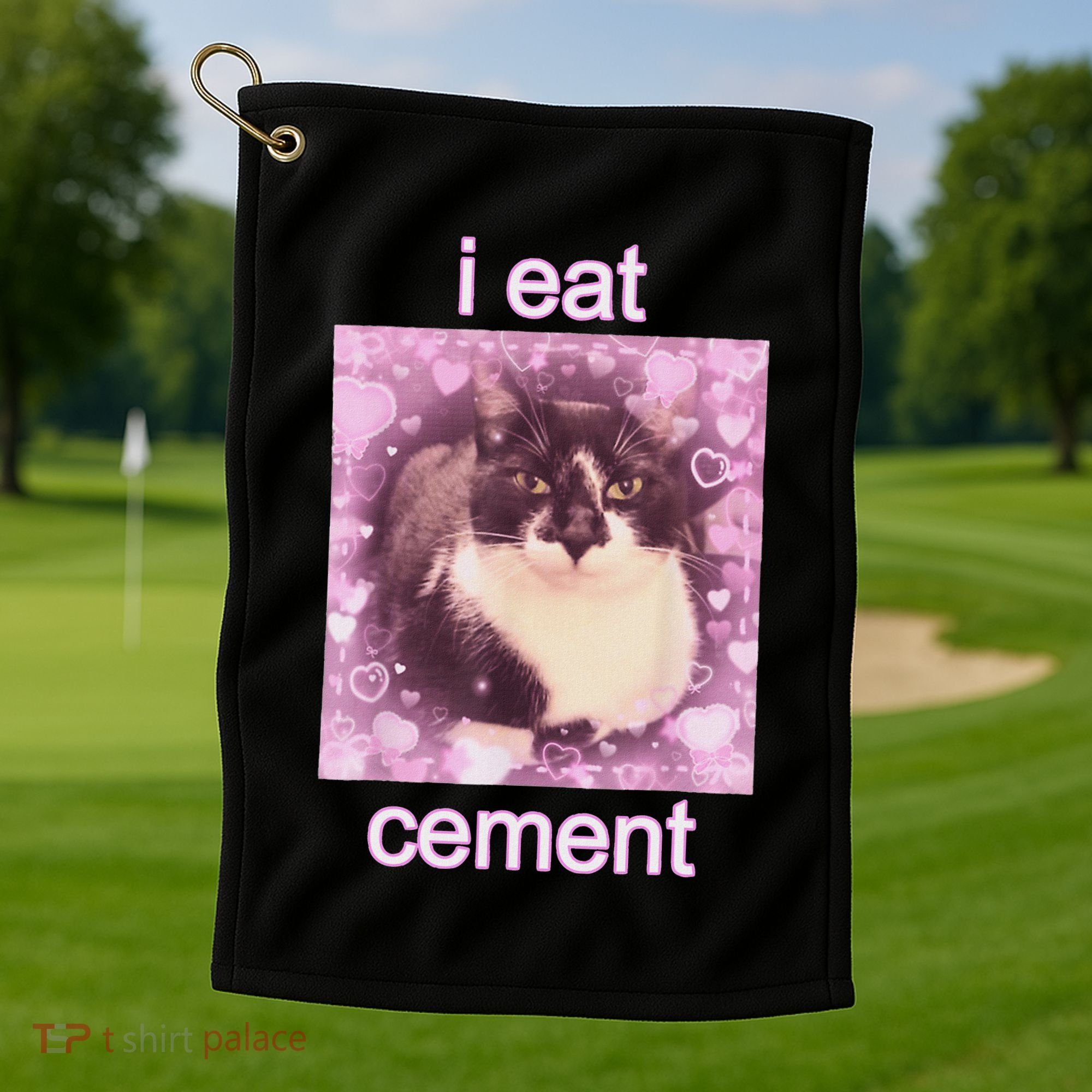 I Eat Cement Cursed Cat Funny Oddly Specific Dank Meme Golf Towel