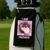 I Eat Cement Cursed Cat Funny Oddly Specific Dank Meme Golf Towel thumb 2