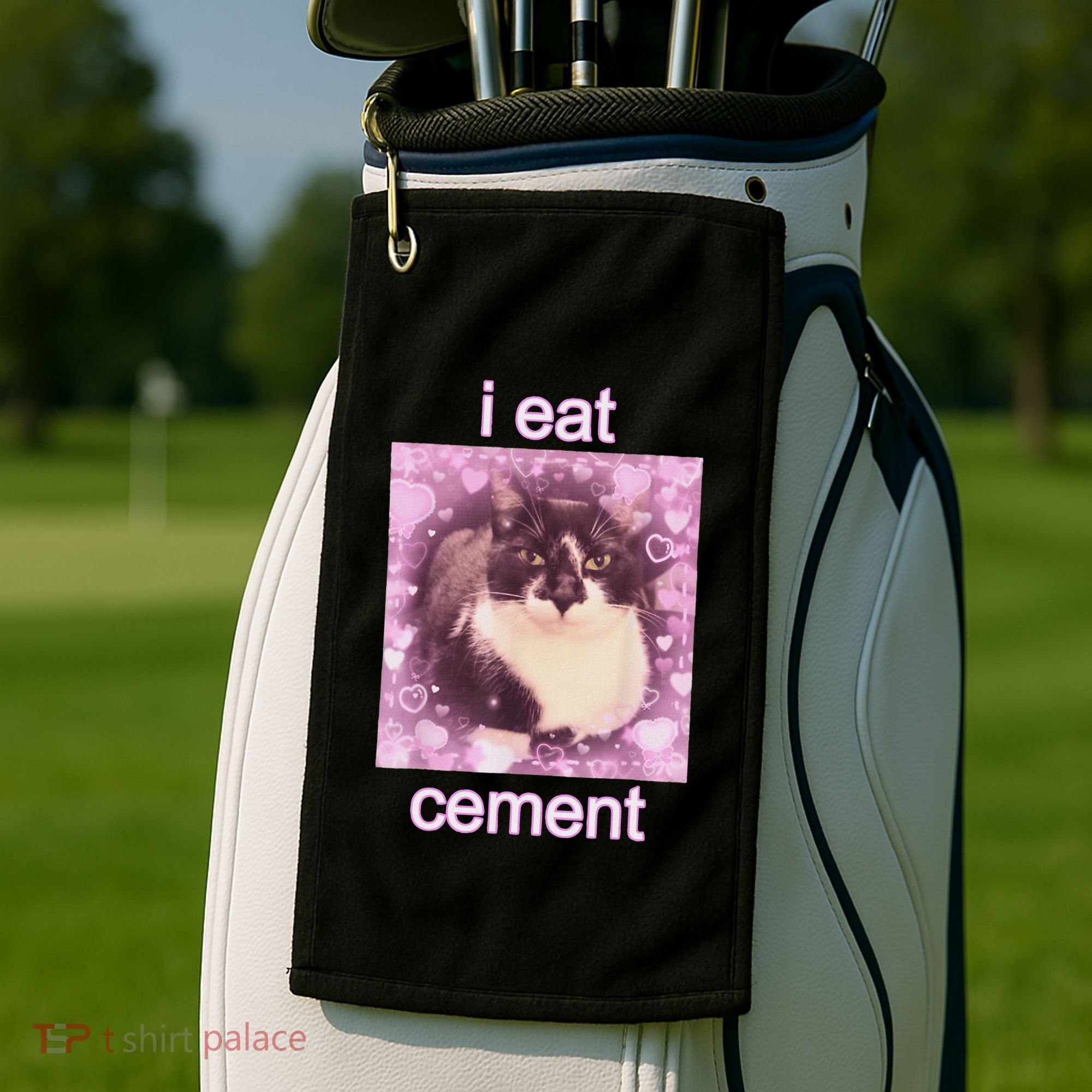 I Eat Cement Cursed Cat Funny Oddly Specific Dank Meme Golf Towel