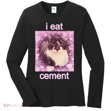 I Eat Cement Cursed Cat Funny Oddly Specific Dank Meme Women's Long Sleeve Shirt