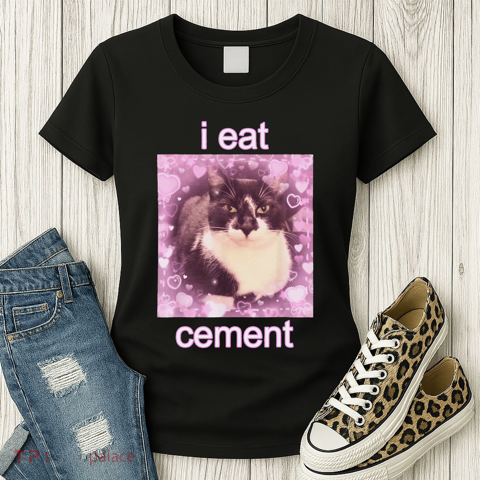 I Eat Cement Cursed Cat Funny Oddly Specific Dank Meme Women's T-Shirt