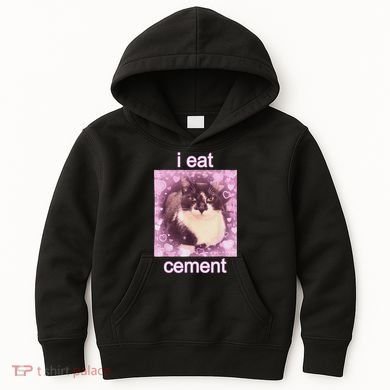 I Eat Cement Cursed Cat Funny Oddly Specific Dank Meme Kids Hoodie