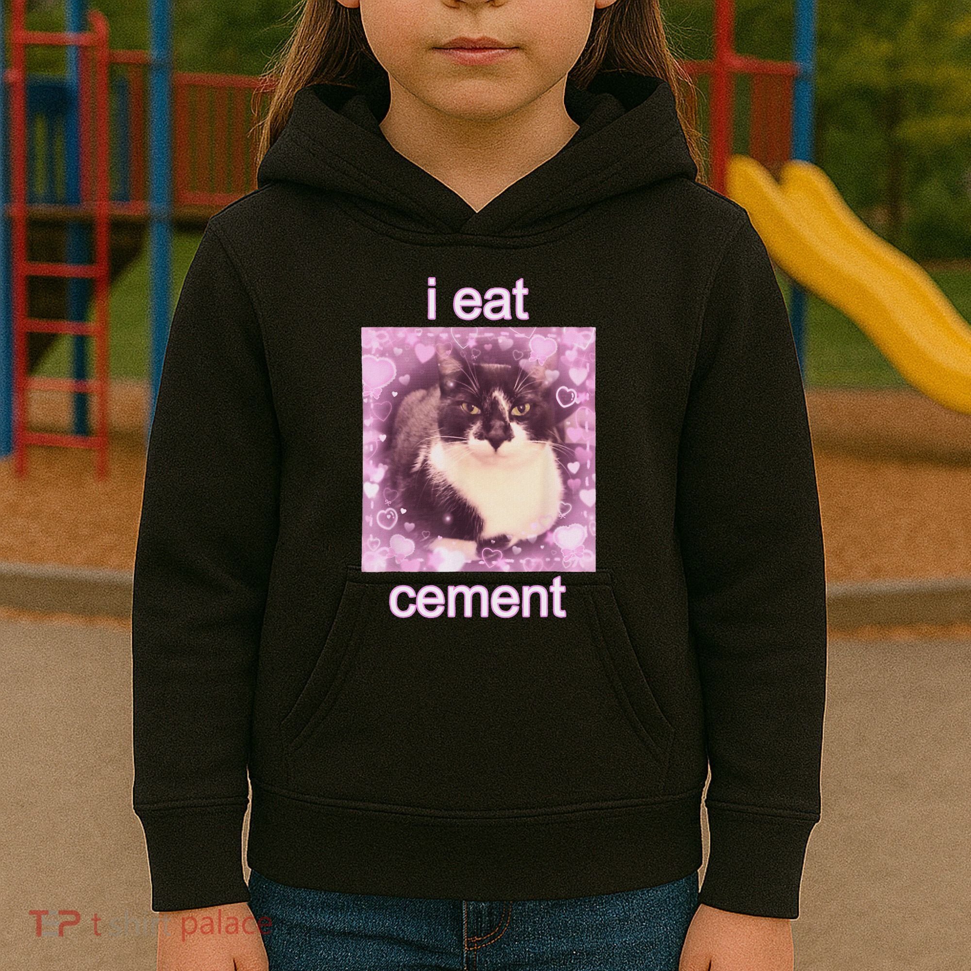 I Eat Cement Cursed Cat Funny Oddly Specific Dank Meme Kids Hoodie