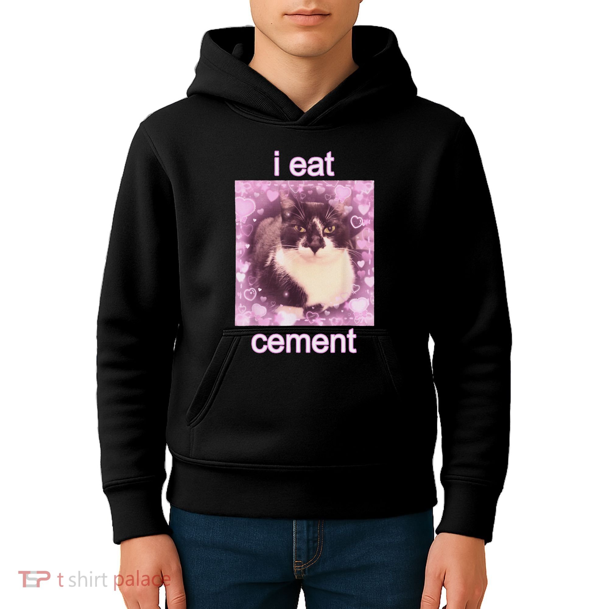 I Eat Cement Cursed Cat Funny Oddly Specific Dank Meme Kids Hoodie