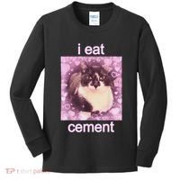 I Eat Cement Cursed Cat Funny Oddly Specific Dank Meme Kids Long Sleeve Shirt thumb 0